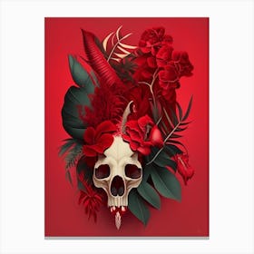Animal Skull Red 2 Botanical Canvas Print