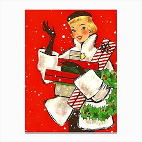 Greetings From A Christmas Shopping Girl Canvas Print