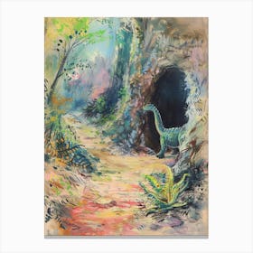 Dinosaur In A Cave Storybook Illustration 1 Canvas Print