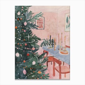 Christmas Dinner Table. Whimsical Gouache Interior Canvas Print