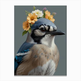 Blue Jay With A Flower Crown European Robin 5 Canvas Print