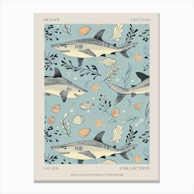 Pastel Blue Smallscale Cookiecutter Shark Watercolour Seascape Pattern 1 Poster Canvas Print