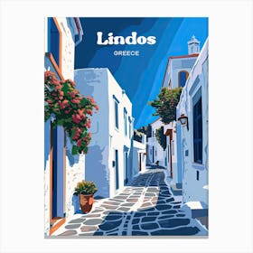 Lindos Greece Rhodes Island Travel Illustration Canvas Print