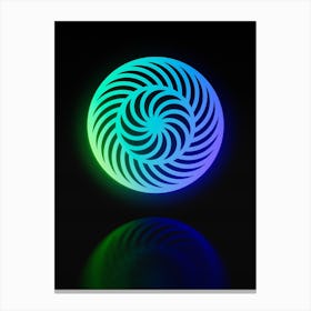 Neon Blue and Green Abstract Geometric Glyph on Black n.0218 Canvas Print