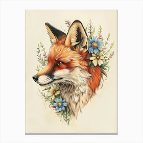 Amazing Red Fox With Flowers 2 Canvas Print