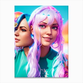 Two Girls With Colorful Hair Canvas Print