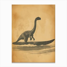 Vintage Apatosaurus Dinosaur On A Surf Board 1 Canvas Print