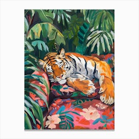 Oil Painting Tiger Sleeping Canvas Print