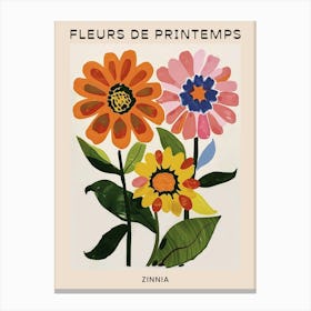 Spring Floral French Poster  Zinnia 1 Canvas Print