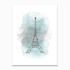 Watercolor Art Eiffel Tower - Turquoise Canvas Print