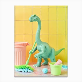 Pastel Toy Dinosaur Mopping Up Canvas Print