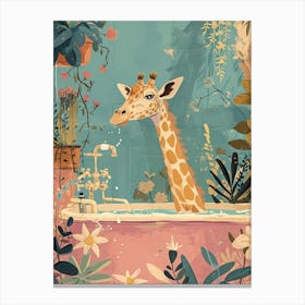 Pastel Illustration Of A Giraffe In The Bath 1 Canvas Print