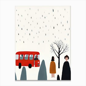 London Red Bus Scene, Tiny People And Illustration 1 Canvas Print