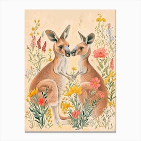 Folksy Floral Animal Drawing Kangaroo Canvas Print