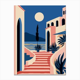 Flat Vector Santorini Serenity Greece 6 Stampe su tela