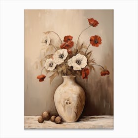 Poppy, Autumn Fall Flowers Sitting In A White Vase, Farmhouse Style 1 Canvas Print