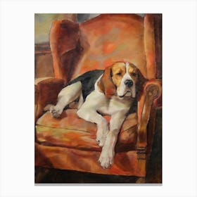 Vintage Beagle on Chair Art Canvas Print