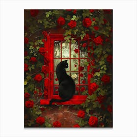 Black Cat In The Window Canvas Print