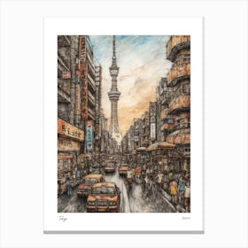 Tokyo Japan Drawing Pencil Style 4 Travel Poster Canvas Print