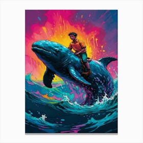 Man Riding A Whale Canvas Print