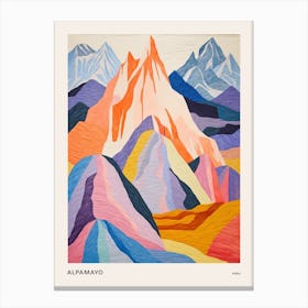 Alpamayo Peru 3 Colourful Mountain Illustration Poster Canvas Print