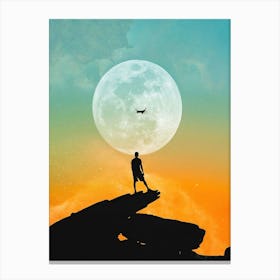 Silhouette Of A Man On A Rock Canvas Print