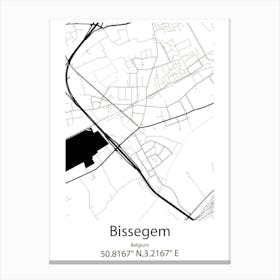 Bissegem,Belgium Minimalist Map Canvas Print