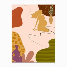 Pregnant Woman In A Garden. Woman and Desert - boho travel pastel vector minimalist Canvas Print