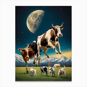 Cows In The Moonlight 1 Canvas Print