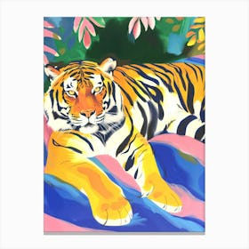 Tiger Print Maximalist Wall Art Dopamine Pink Kitsch Canvas Print