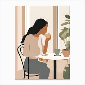 Woman Drinking Coffee Canvas Print