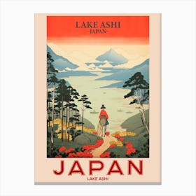 Lake Ashi, Visit Japan Vintage Travel Art 4 Poster Canvas Print