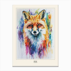 Fox Colourful Watercolour 4 Poster Canvas Print