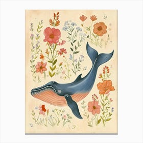 Folksy Floral Animal Drawing Whale 2 Canvas Print