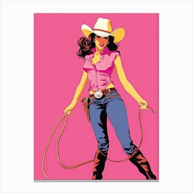 Happy Cowgirl Pink Illustration 4 Canvas Print