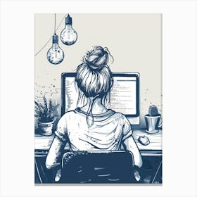 Illustration Of A Woman Working At A Computer Stampe su tela