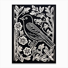 B&W Bird Linocut Bluebird 3 Canvas Print