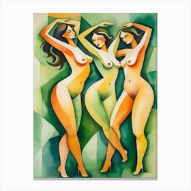 Three Nudes Watercolor Painting Canvas Print