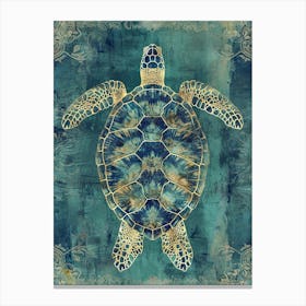 Aqua Ornamental Sea Turtle 2 Canvas Print