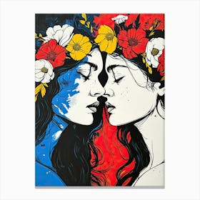 Two Women Kissing, Pop Art Canvas Print