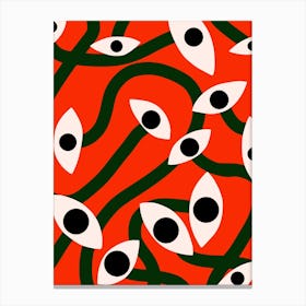 Evil Eyes Blossom In Red Canvas Print