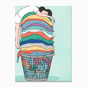 Woman Sleeping In A Laundry Basket Canvas Print