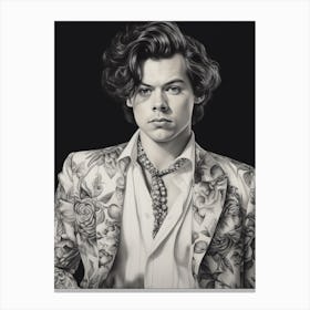 Harry Styles Kitsch Portrait B&W 1 Canvas Print