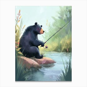 American Black Bear Fishing In A Stream Storybook Illustration 2 Canvas Print