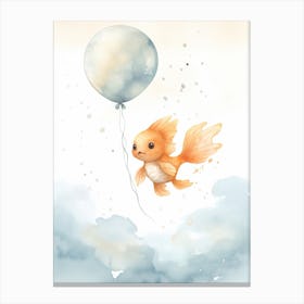 Baby Fish Flying With Ballons, Watercolour Nursery Art 3 Canvas Print