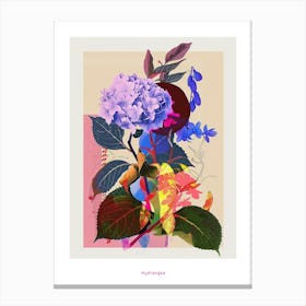 Hydrangea 4 Neon Flower Collage Poster Canvas Print