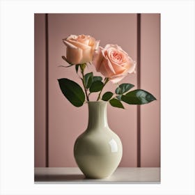 A Vase Of Pink Roses 67 Canvas Print