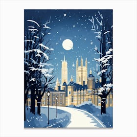 Winter Travel Night Illustration Oxford United Kingdom 2 Canvas Print