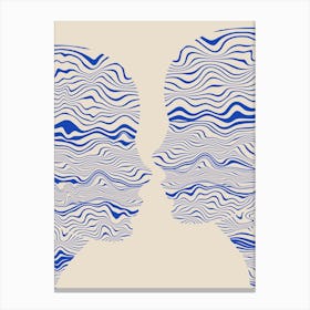 Wavy Blue Portrait Of Two People Canvas Print