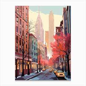 Vintage Winter Travel Illustration New York City Usa 2 Canvas Print